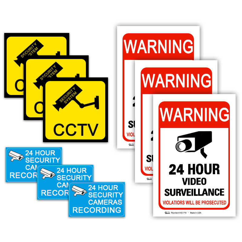 Home Improvement Mall - 4/8 個の警告ステッカー 24 時間ビデオ監視セキュリティカメラアラームステッカー CCTV ビデオ警告テープホームセンター学校など。