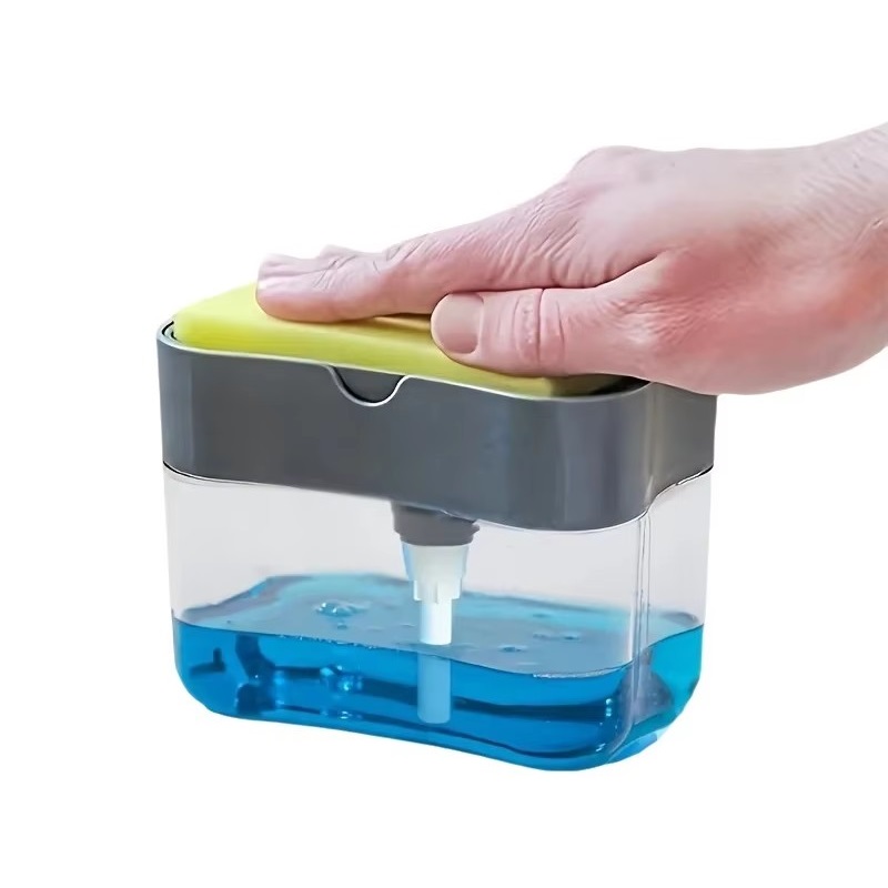 Home Improvement Mall - 家庭用キッチン2in1プレス式洗剤ボックス、補充簡単、耐久性あり、スポンジ、ふきん、鍋ブラシ用、ブラックグレー