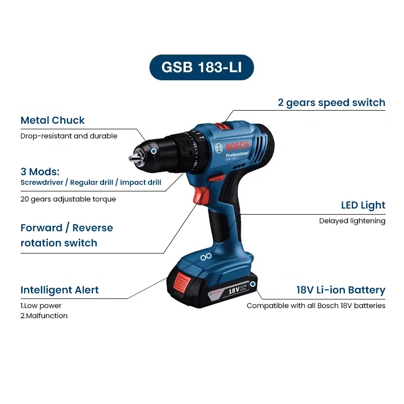ボッシュ GSB183-LI 電動ドリルドライバー コードレ - Power Drill Cordless のレビューと価格