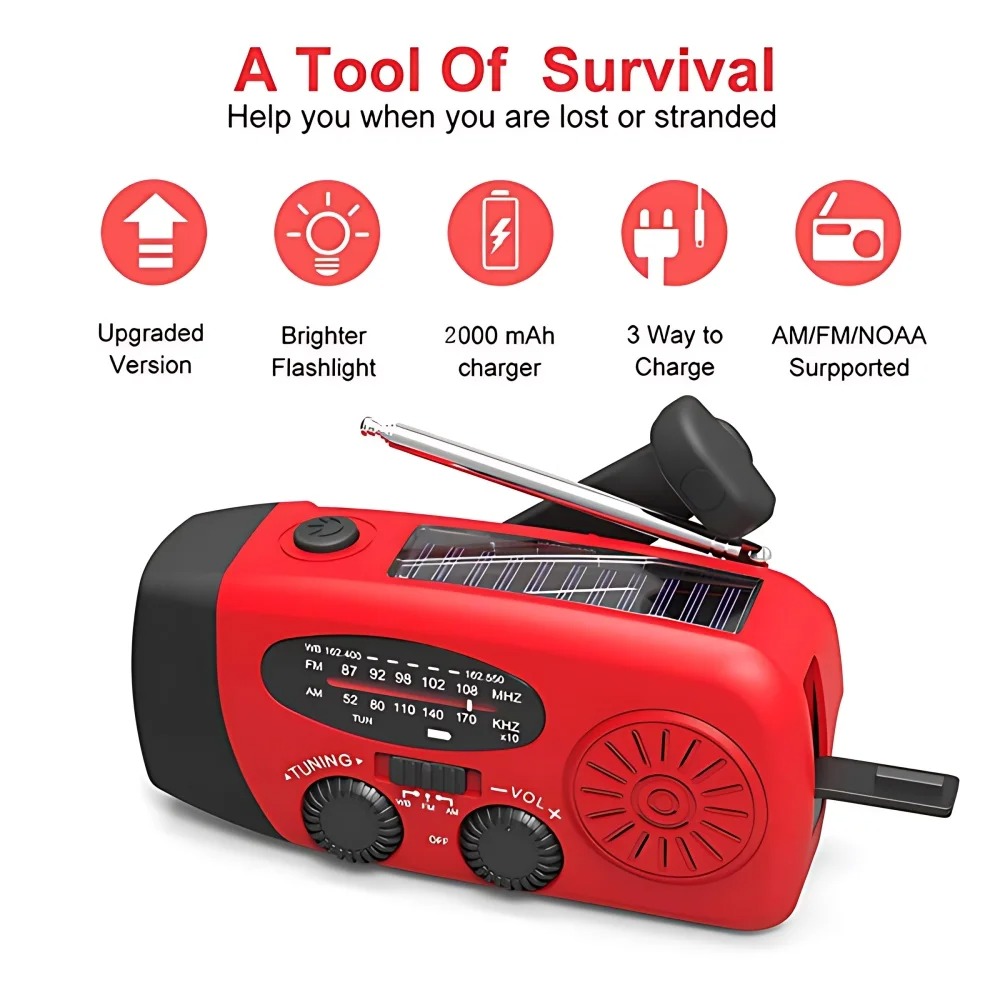 ポータブルソーラーハンドクランク緊急ラジオ 2000mAh  - Home Improvement Show のレビューと価格