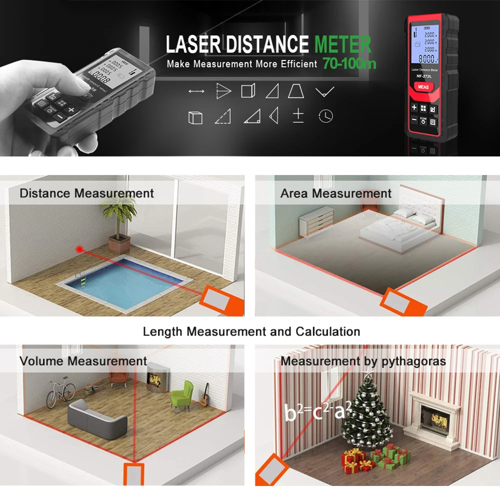 Noyafa-NF-271レーザー距離計,デジタル距離計,巻 - Home Improvement Items のレビューと価格
