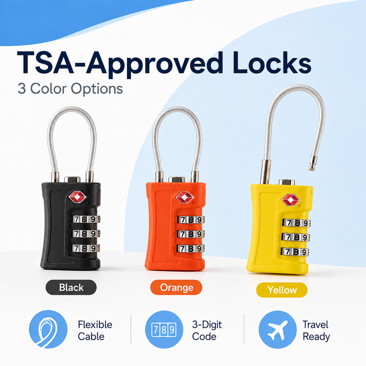 TSA承認済み荷物ロック 3桁コンビネーションケーブル南京錠 - Home Improvement Hardware のレビューと価格